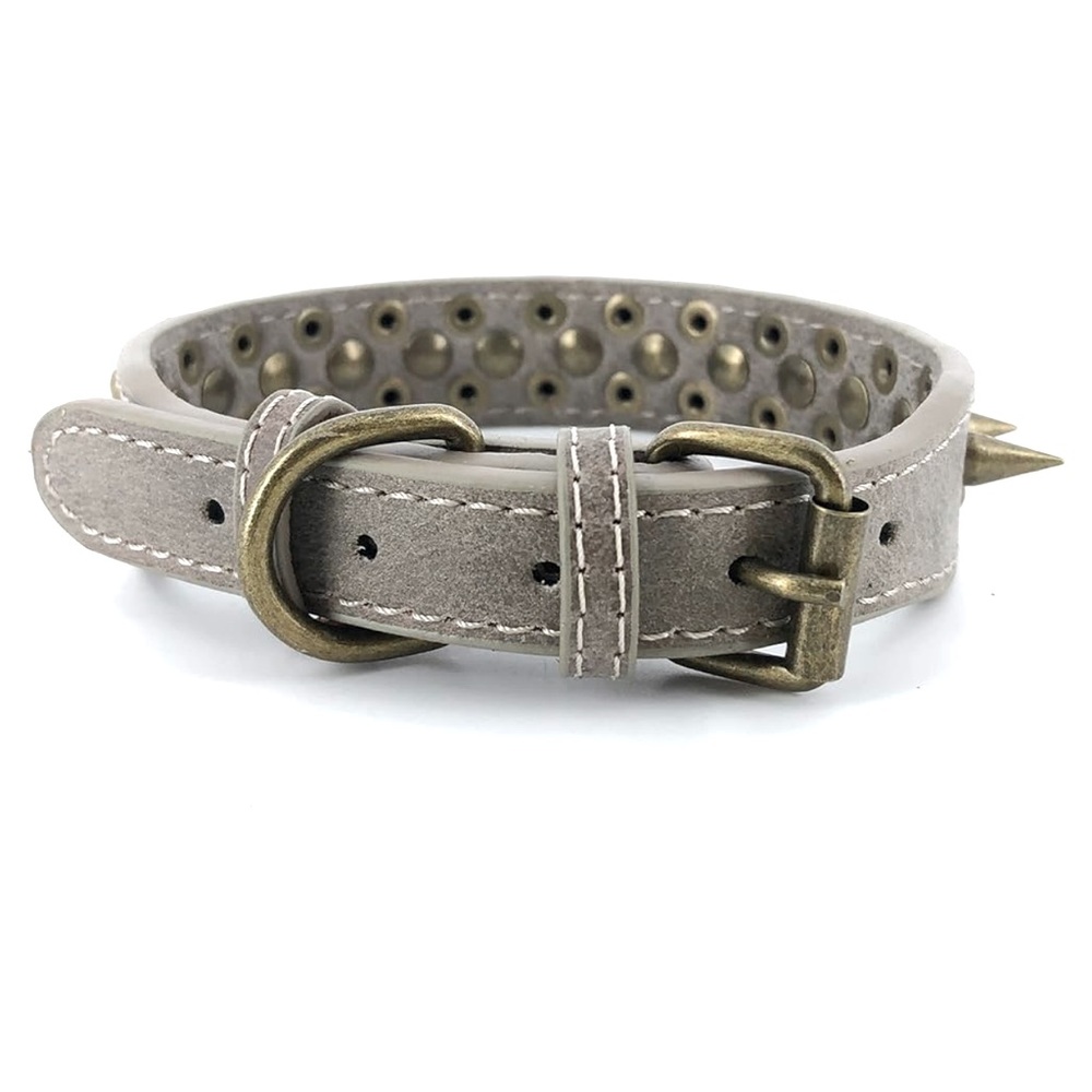 NWOT Spiked Studded Dog Collar-Bronze Grey Pointed Stud Anti-Bite Collar, Size L